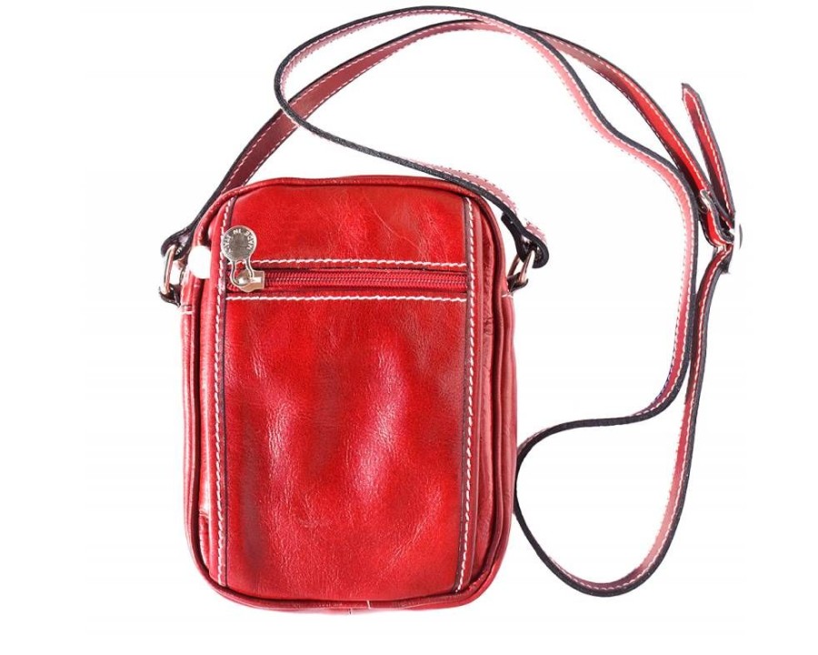 Borse In Pelle Florence Leather | Borsello Uomo A Tracolla In Cuoio Rosso Chiaro