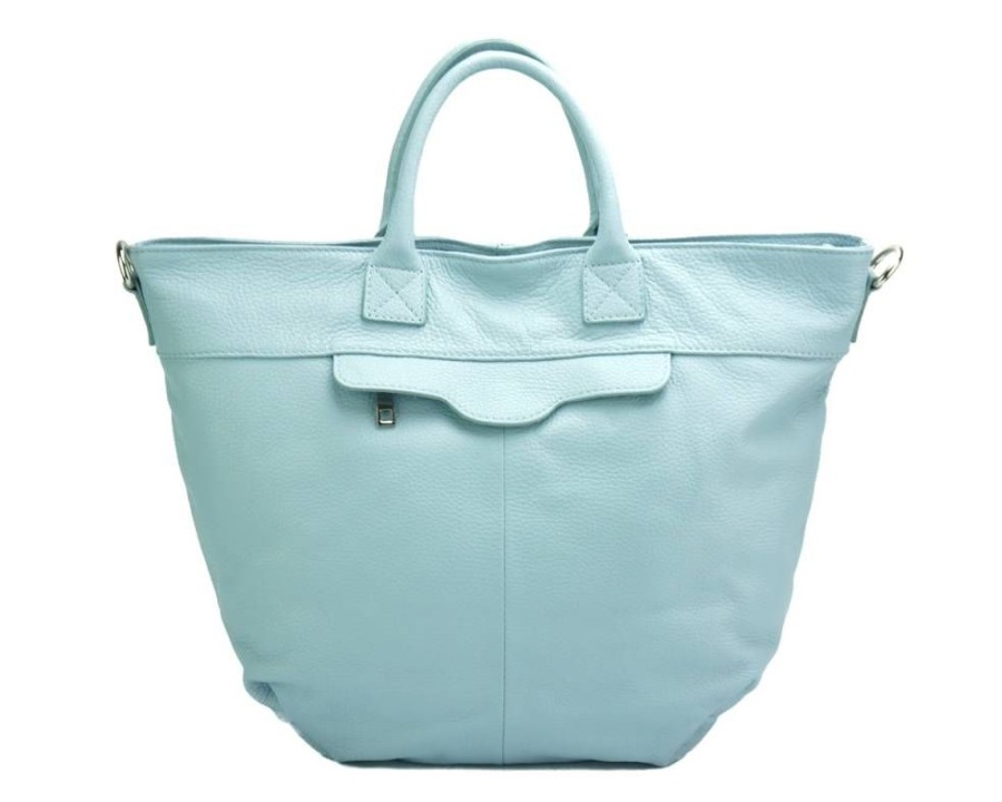 Borse In Pelle Florence Leather | Borsa A Tote Raffaella Celeste Chiaro