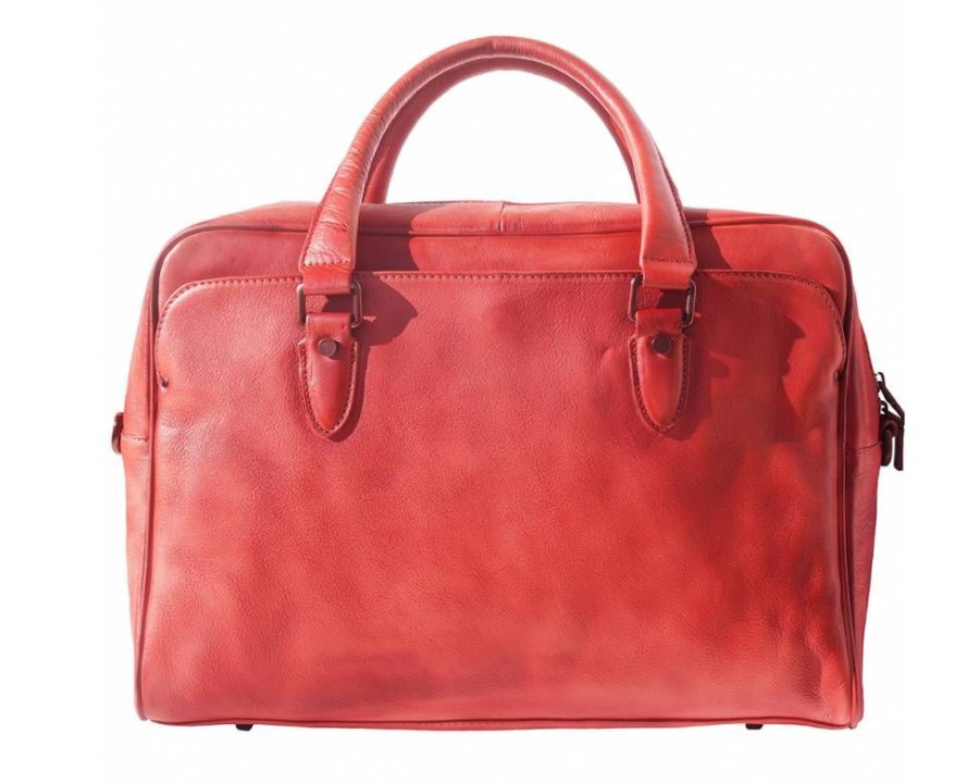 Borse In Pelle Florence Leather | Porte-Document Business In Vintage Pelle Morbida Di Vitello Rosso Chiaro