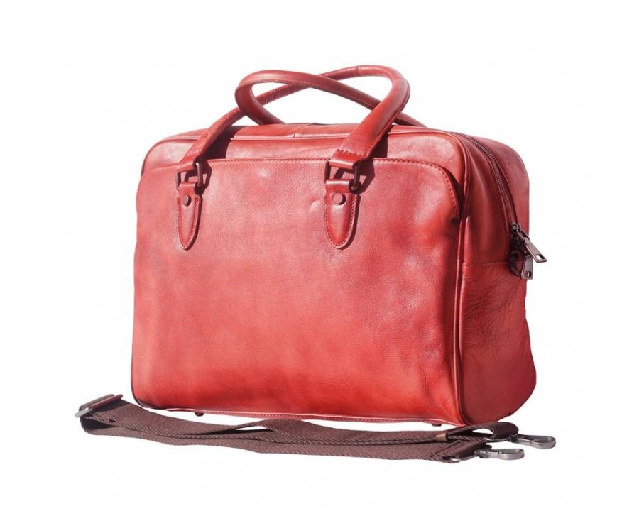 Borse In Pelle Florence Leather | Porte-Document Business In Vintage Pelle Morbida Di Vitello Rosso Chiaro